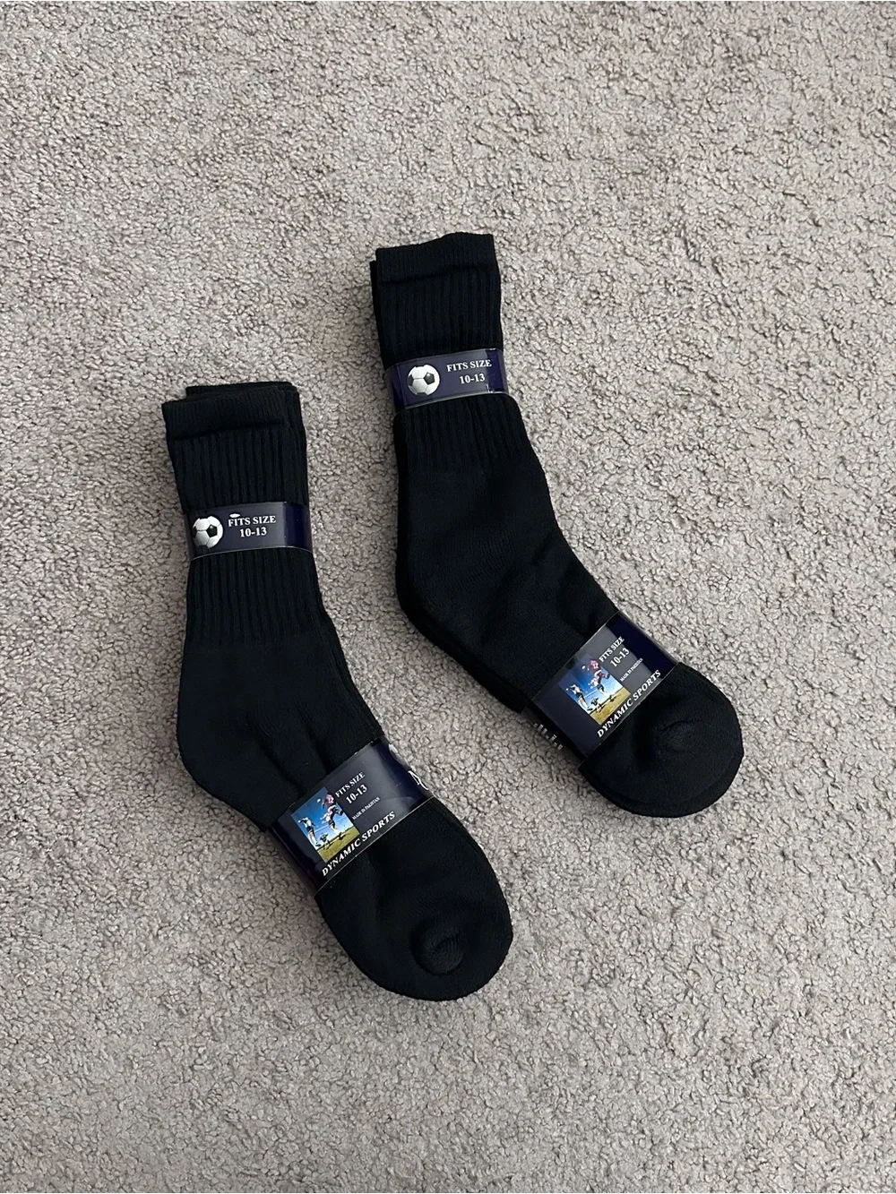 Dynamic Sports Black Socks Soccer Fits Size 10-13 Mens Pack of 2